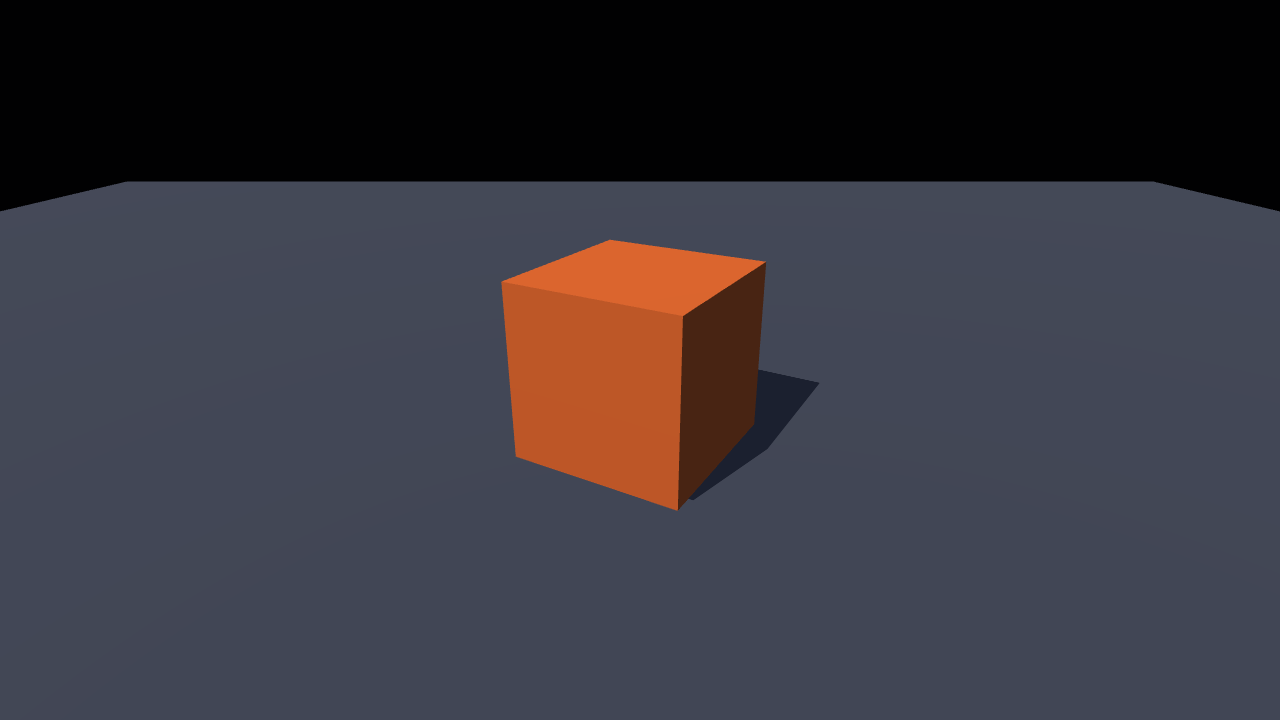 A single PBR cube above a ground plane, lit by one directional light.